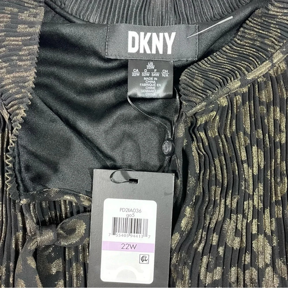New DKNY Pleated Metallic Animal Print Dress - Picture 5 of 7